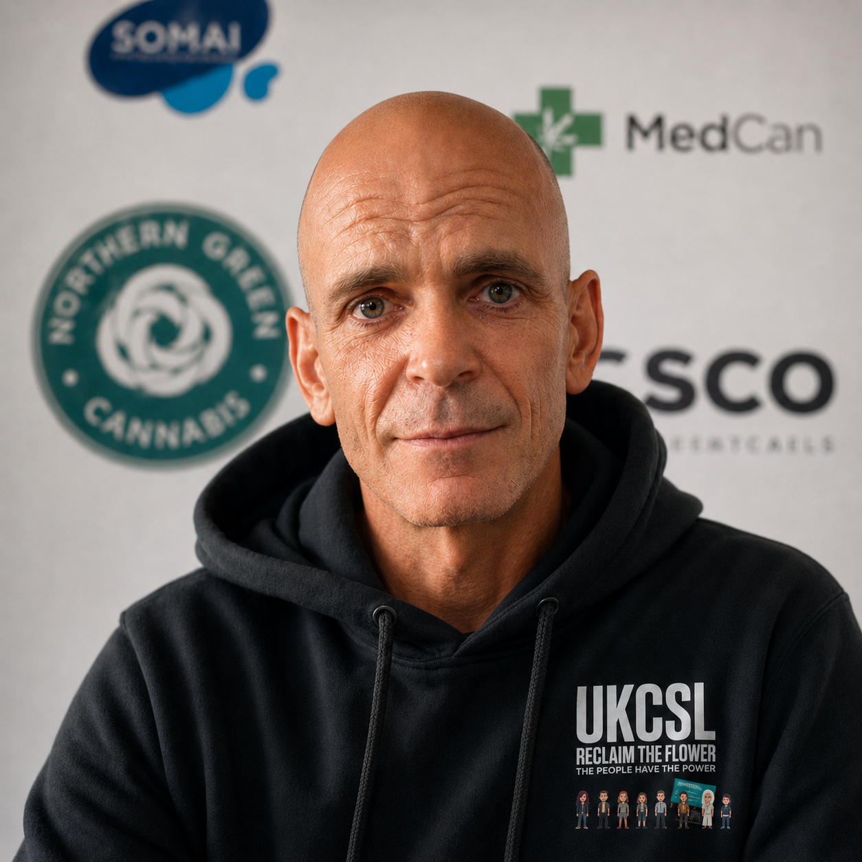 UK Cannabis Support Line casework representative wearing Reclaim the Flower hoodie